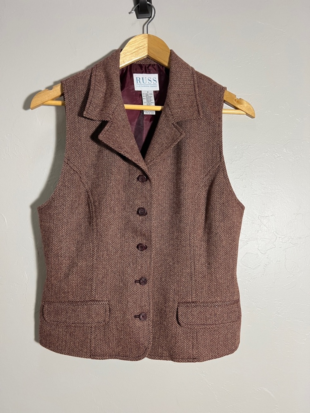 Russ Women's Brown Herringbone Vest
